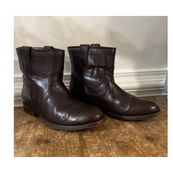 Frye Boots JAMIE STITCH Pull On Dark Brown Womens Size 8 Leather Short - Picture 3 of 9